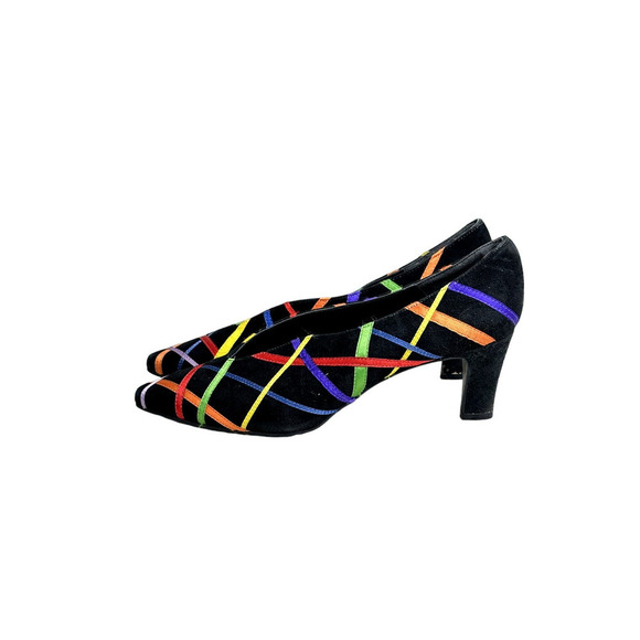 Pazzo Women's Black Multicolor Faux Suede 80's Punk Retro Heels Size 6.5B - Picture 2 of 15